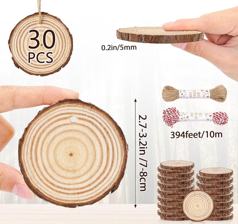 Timburst 30 PCS Natural Unfinished Wood Slices, 2.7" - 3.1" Wooden Rounds with Hole, Wood Circles for Crafts Doodle, Splice, Paint, Art, Decorate - Image 2